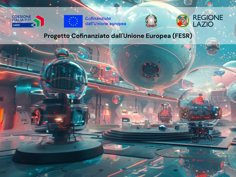 Cover image of the ALIP project showing a metaverse with a futuristic setting and a banner featuring the logos of the project's co-financing partners.